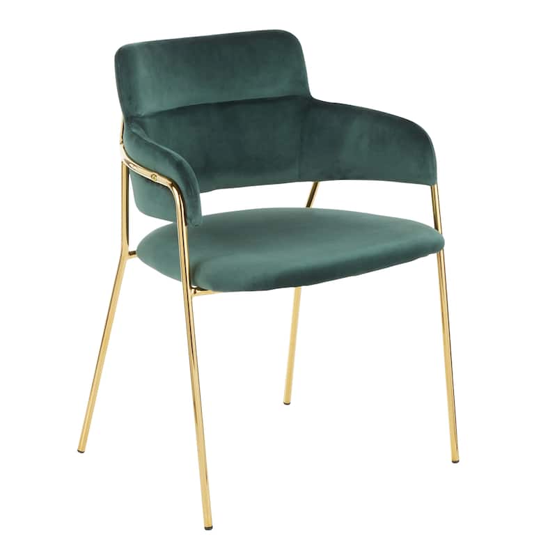 Napoli Contemporary Chair in Velvet & Gold Metal - Set of 2 - N/A - Green