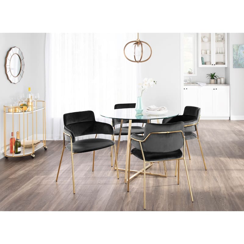 Napoli Contemporary Chair in Velvet & Gold Metal - Set of 2 - N/A