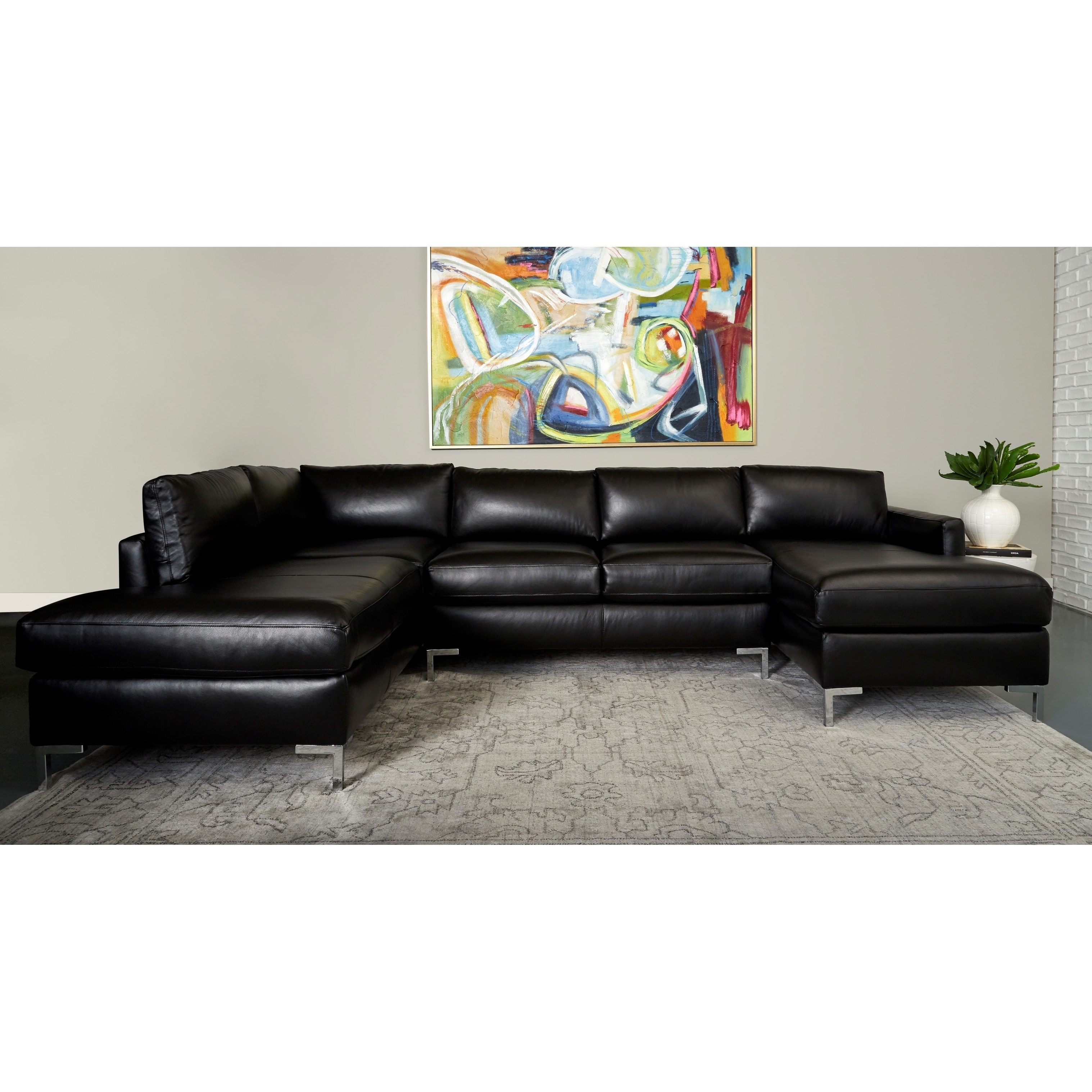 Copper Grove Enschede Left-facing U-shaped Leather Sectional - Bed