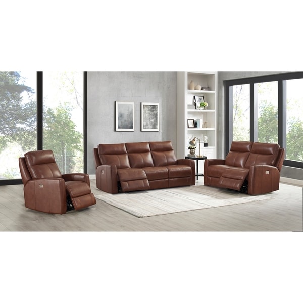 Gio Brown Top Grain Leather Power Reclining Sofa, Loveseat and Chair