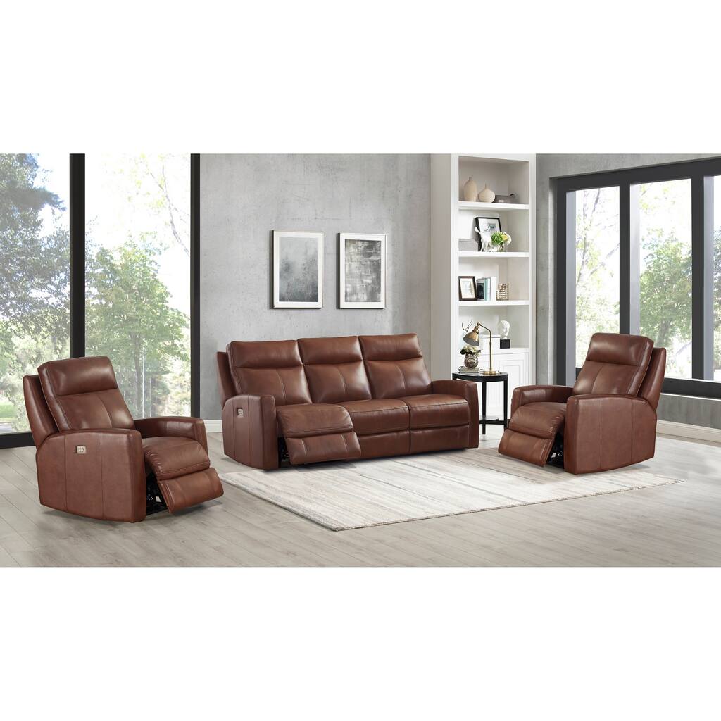 Gio Brown Top Grain Leather Power Reclining Sofa and Two Chairs Set