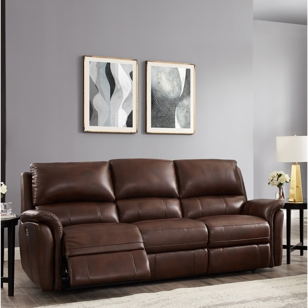 Shop Mia Brown Top Grain Leather Power Reclining Sofa with Power ...