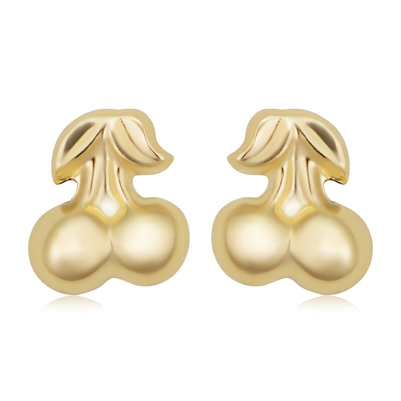 14k Yellow Gold Cherry Stud Earrings for Girls, Teen, Women