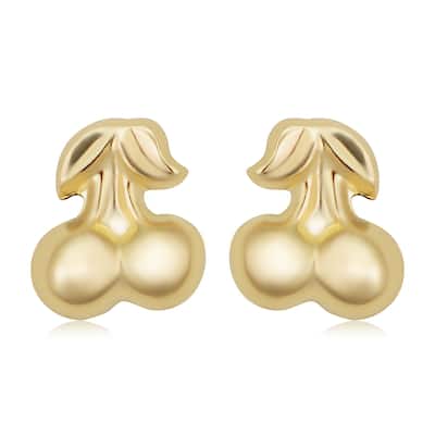 14k Yellow Gold Cherry Stud Earrings for Girls, Teen, Women