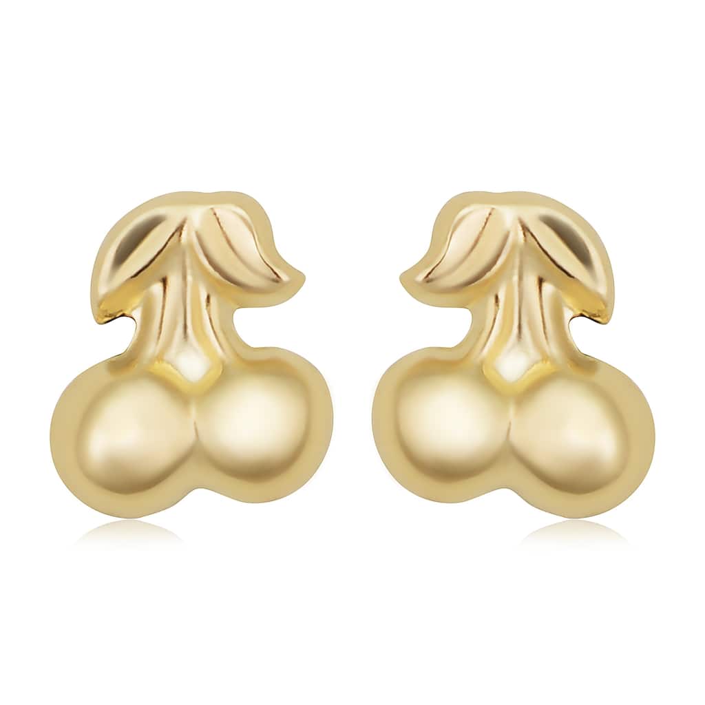 14k Yellow Gold Cherry Stud Earrings for Girls, Teen, Women