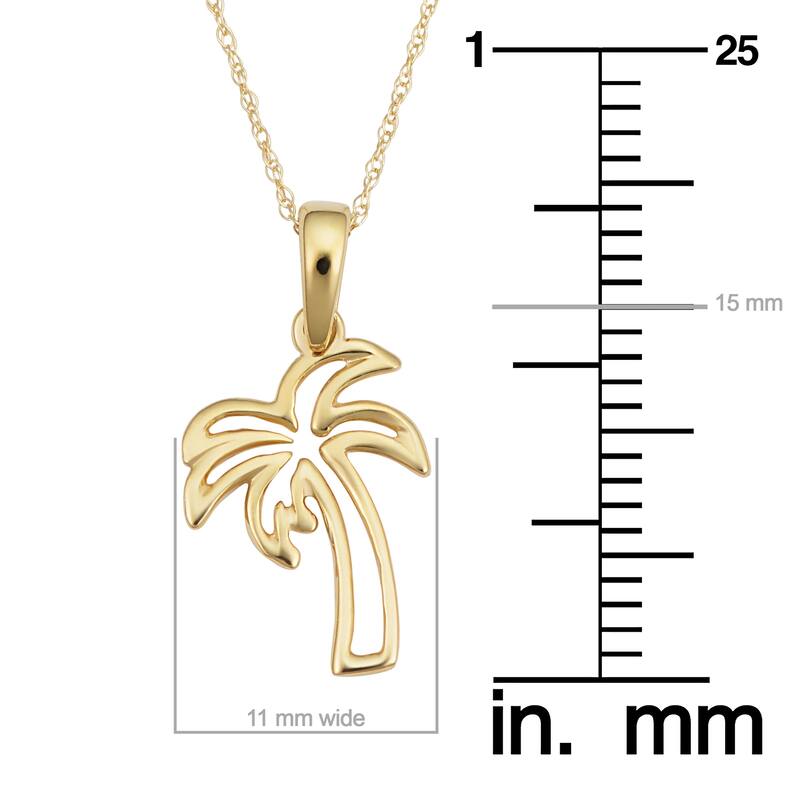 14k Yellow Gold Palm Tree Pendant Rope Chain Necklace (18 inches)