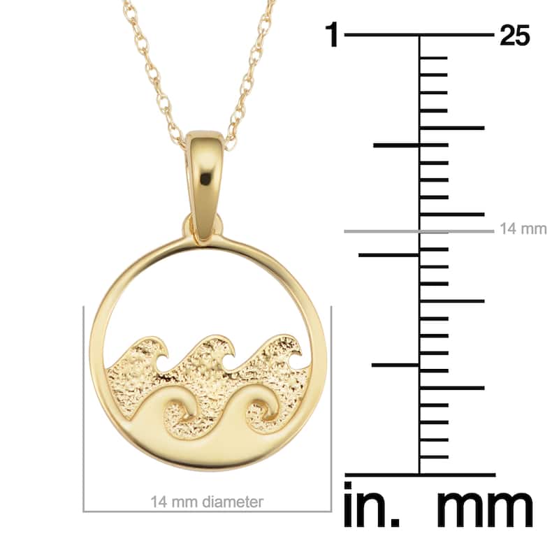 14k Yellow Gold Double Wave Pendant Rope Chain Necklace (18 inches)