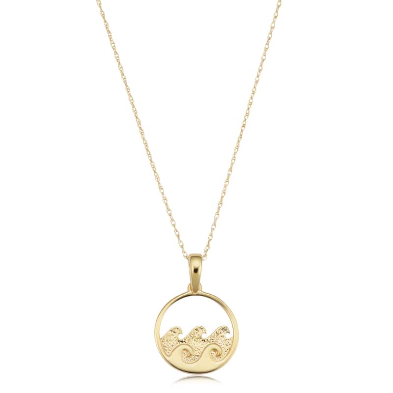 14k Yellow Gold Double Wave Pendant Rope Chain Necklace (18 inches)