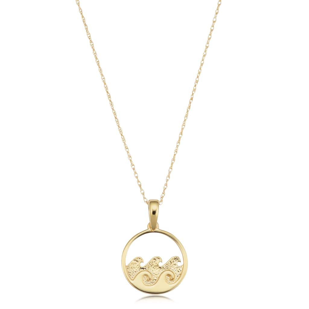 14k Yellow Gold Double Wave Pendant Rope Chain Necklace (18 inches)