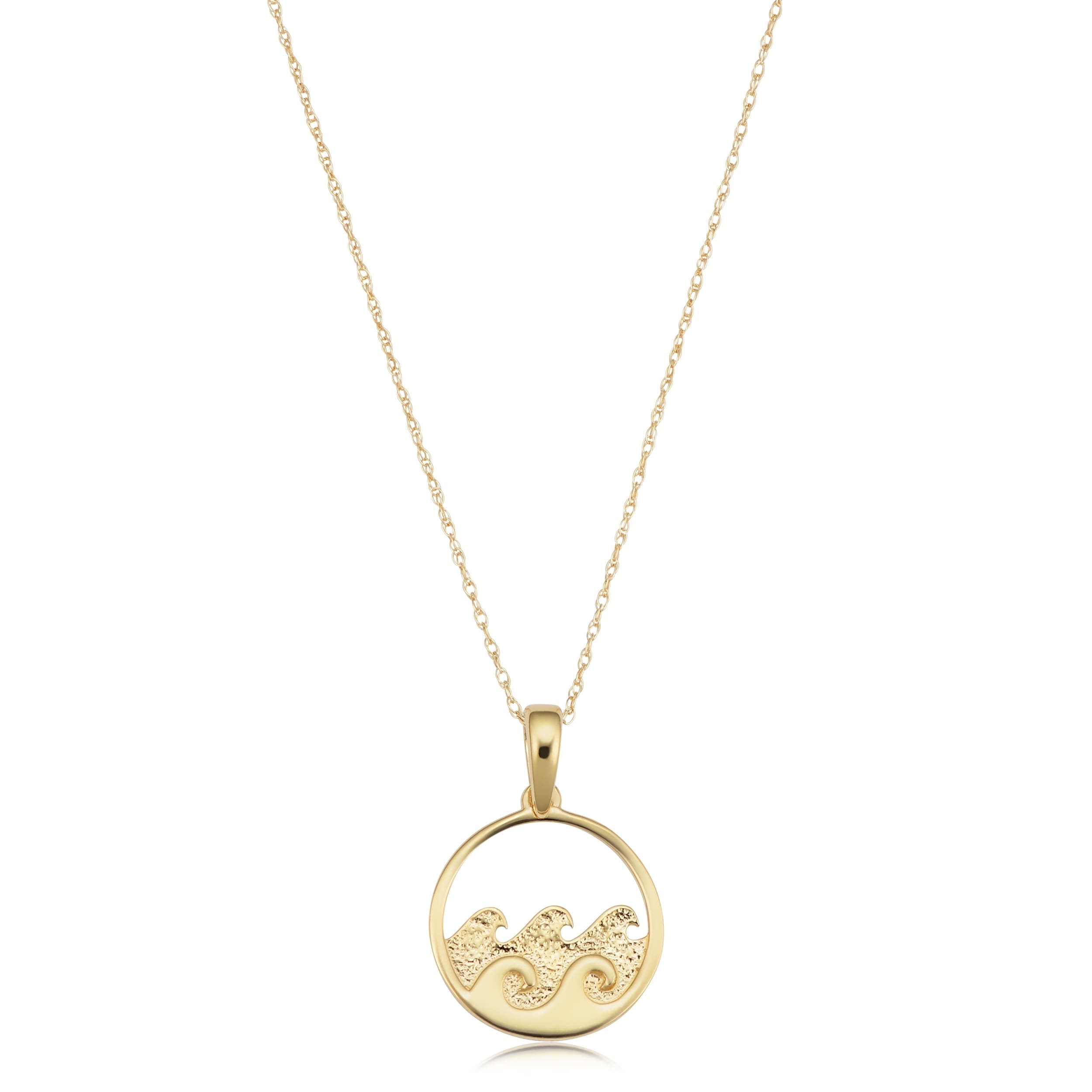 Au Naturale 14k Yellow Gold Double Wave Pendant Rope Chain Necklace (18 inches)