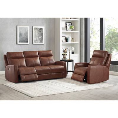 Gio Brown Top Grain Leather Power Reclining Sofa and Chair Set