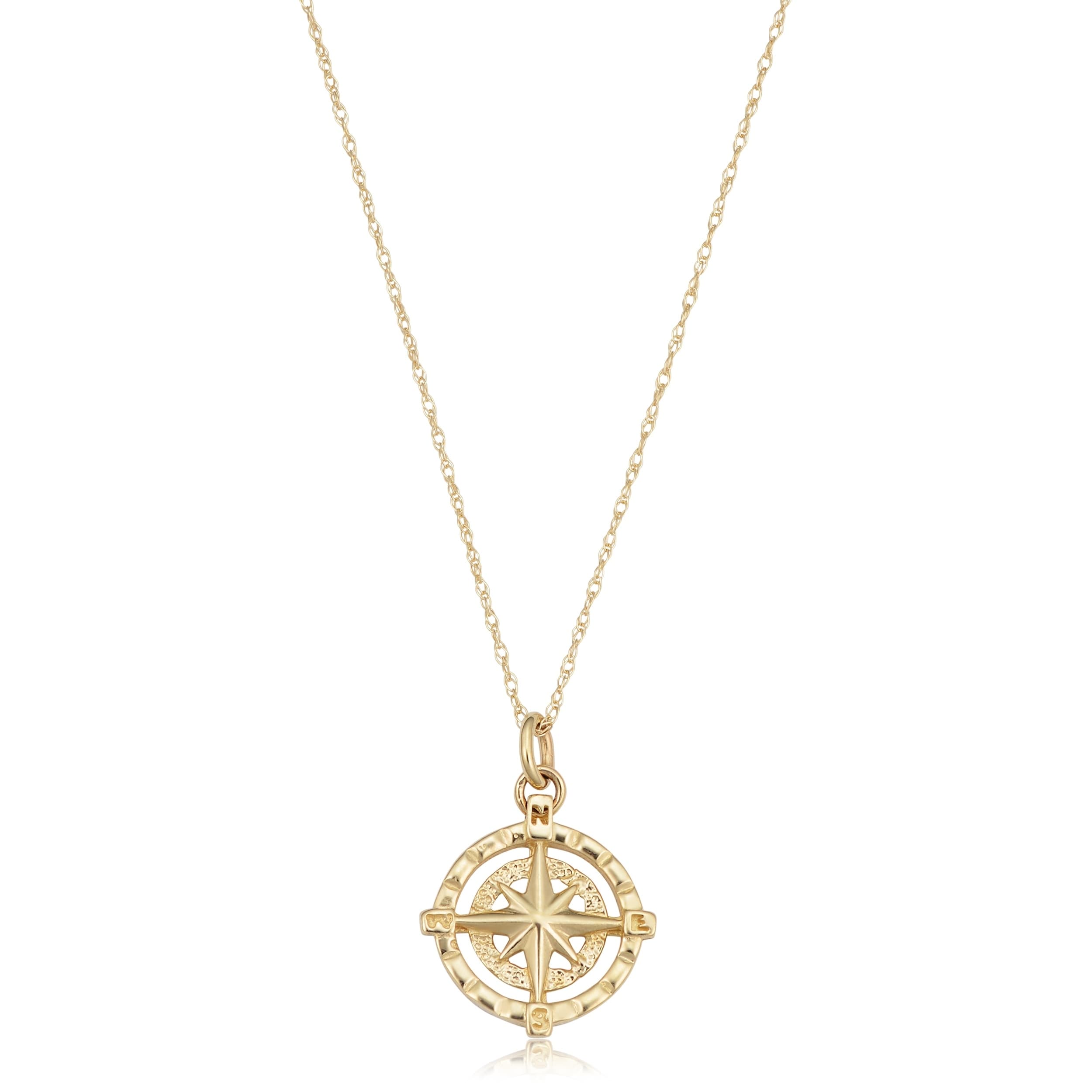 Au Naturale 14k Yellow Gold Compass Windrose Pendant Rope Chain Necklace (18 inches)