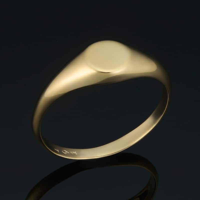 14k Yellow Gold 7 millimeter Round Signet Ring for Men and Women