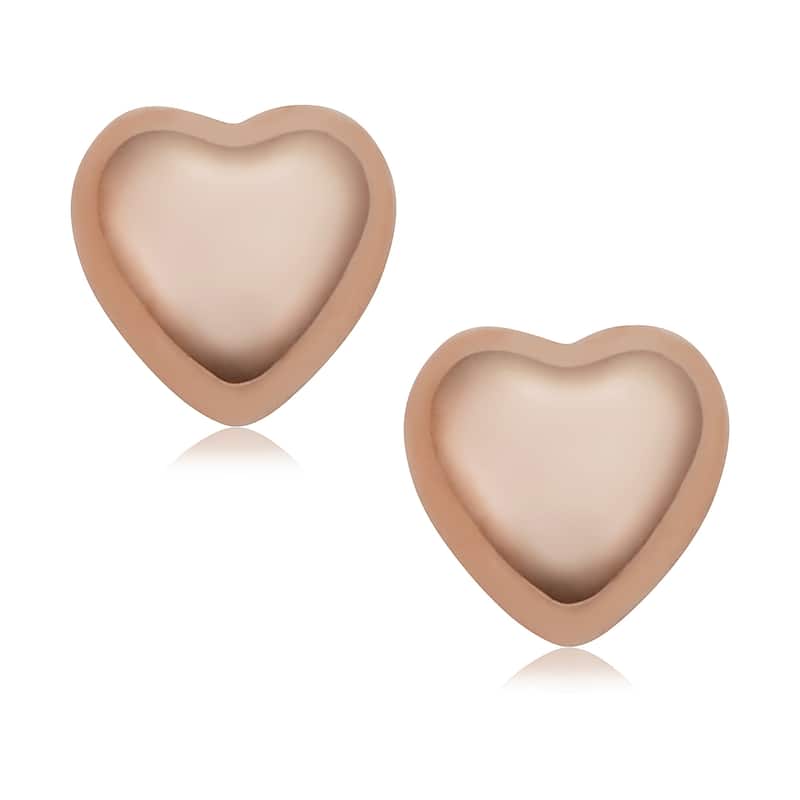 14k Rose Gold Puffed Heart Stud Minimalist Earrings