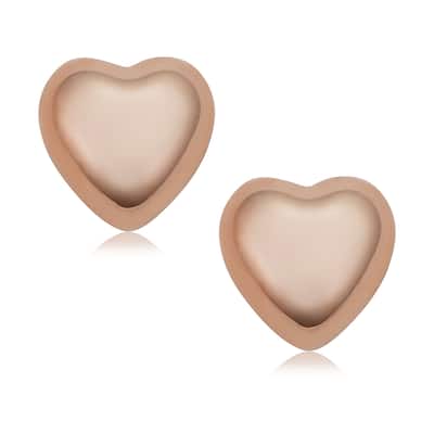 14k Rose Gold Puffed Heart Stud Minimalist Earrings