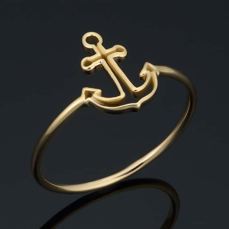 14k Yellow Gold Anchor Ring Minimalist Jewelry