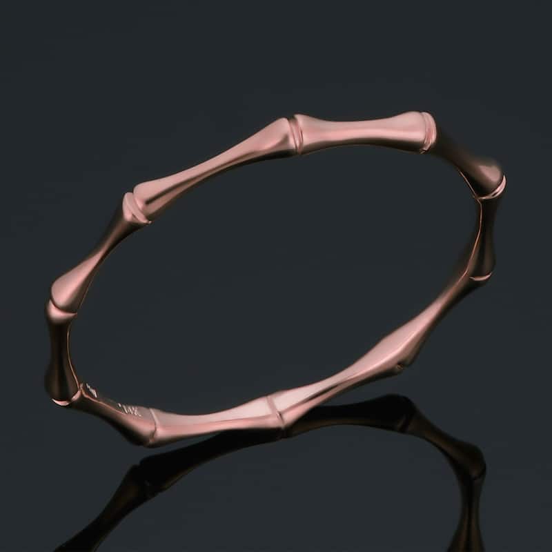 14k Yellow White or Rose Gold 1.8 millimeter Bamboo Ring Minimalist Jewelry - Rose - 5
