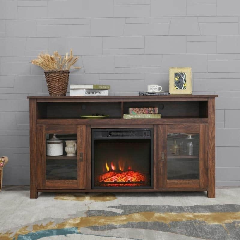 Carbon Loft LaFrancis TV Stand with Electric Fireplace - 54.9" W x 15.9" D x 29.2" H - Walnut