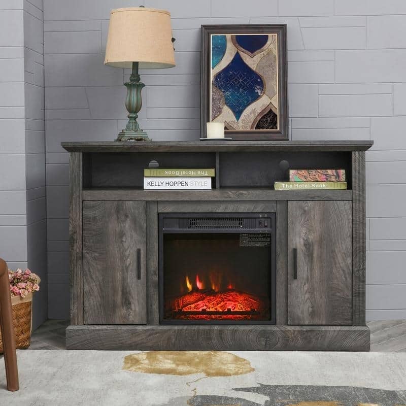 Carbon Loft LaFrancis TV Stand with Electric Fireplace - 43.3" W x 16" D x 31.8" H - Charcoal