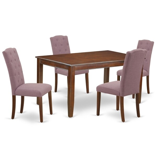 Rectangle Table and Parson Chairs in Light Fawn Linen Fabric (Number of Chairs and bench Option)