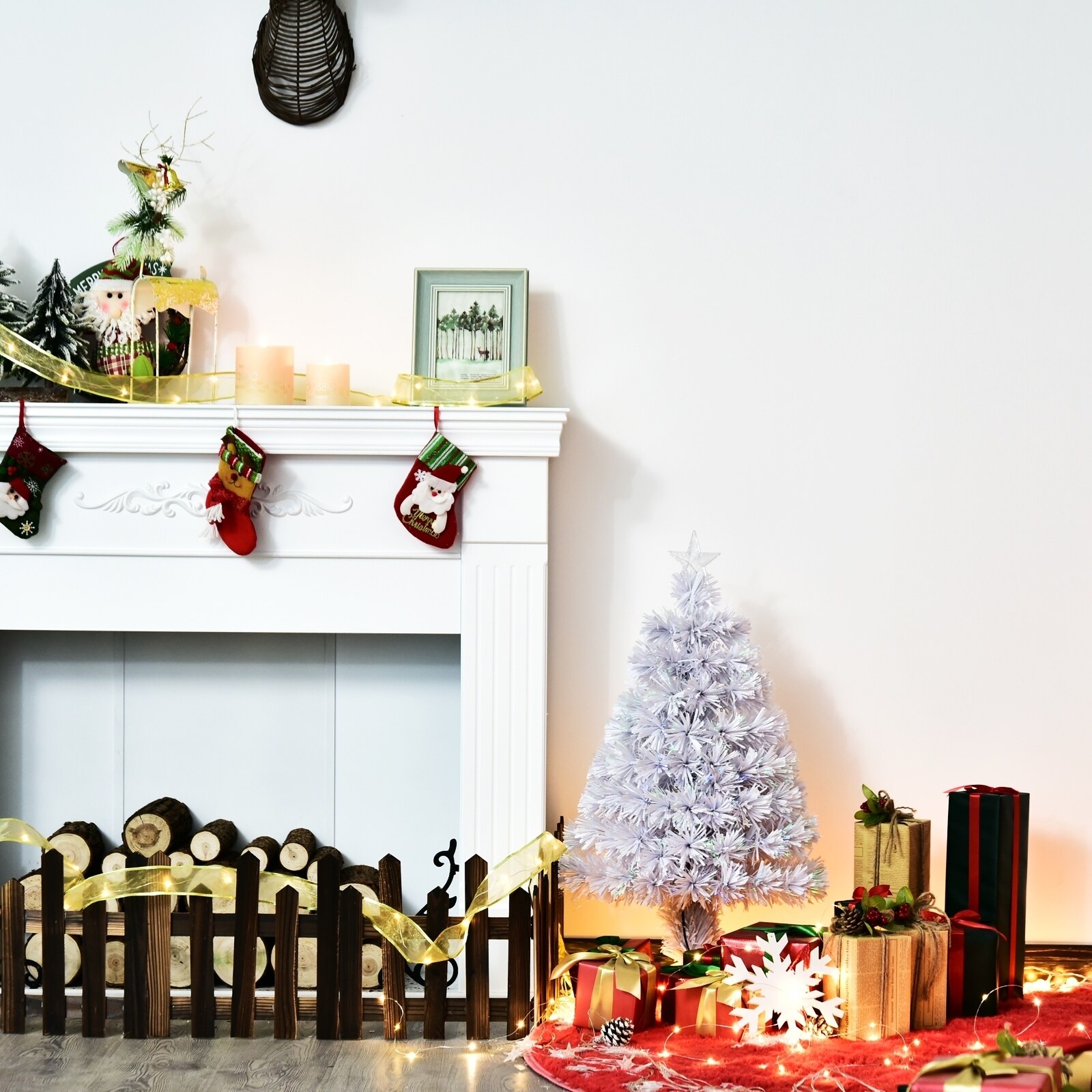 Shop 32 Pre Lit White Fiber Optic Artificial Tabletop Christmas Tree With Stand Overstock 29820688
