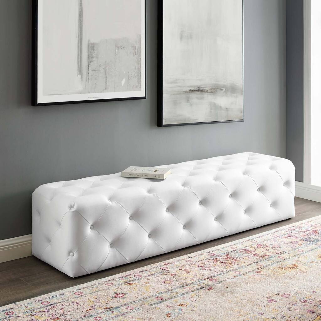 Anthem 72" Tufted Button Entryway Faux Leather Bench