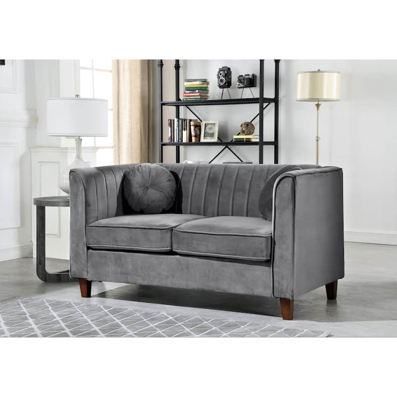 Arvilla Kitts Classic Chesterfield Velvet Loveseat - Grey
