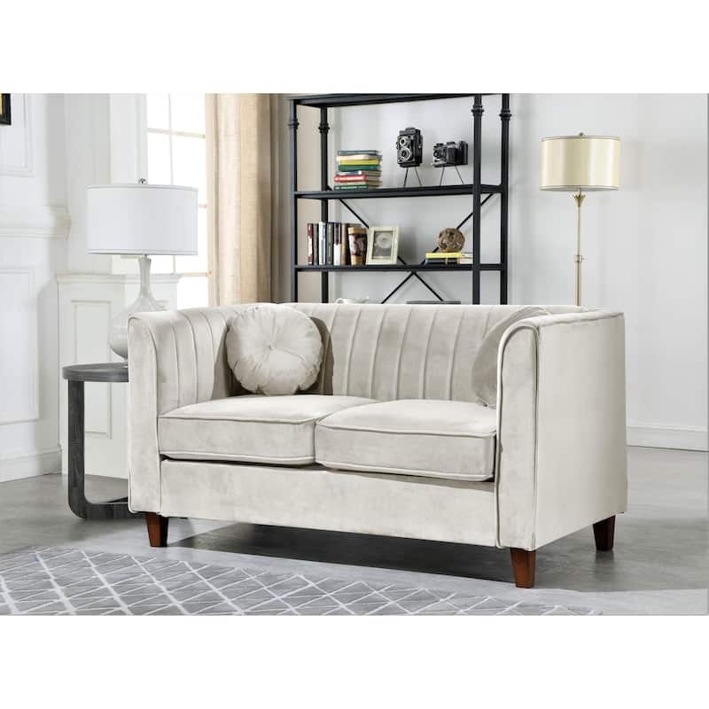 Arvilla Kitts Classic Chesterfield Velvet Loveseat - Beige