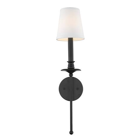 Copper Grove Ararat 1-light Black Iron Wall Sconce with White Conical Shade