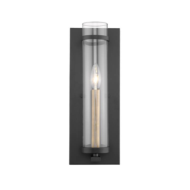 Modern Large Brass and Black Shelf Candle Wall Sconce