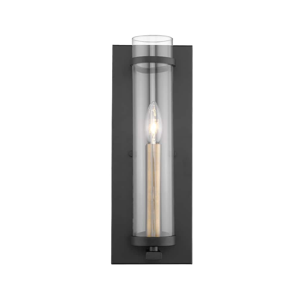 Modern Large Brass and Black Shelf Candle Wall Sconce