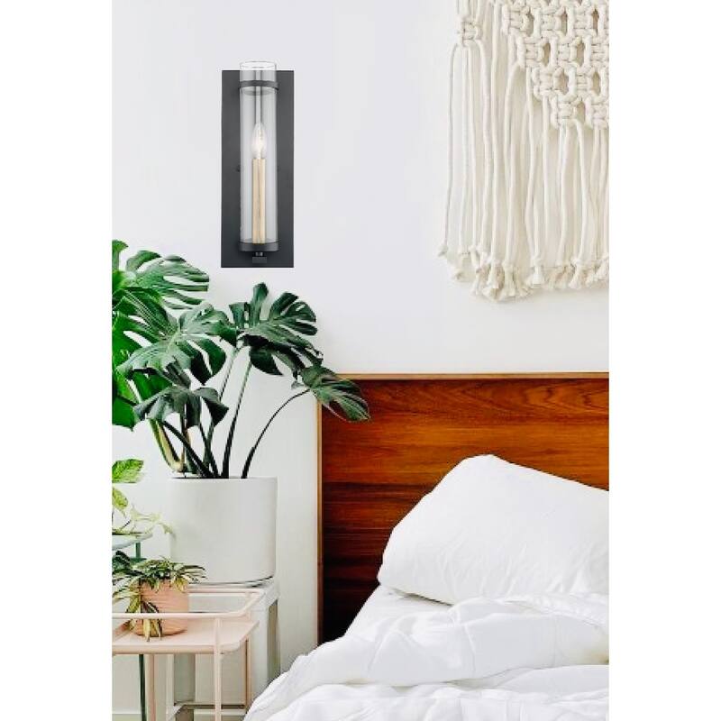 Modern Large Brass and Black Shelf Candle Wall Sconce