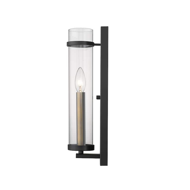 Modern Large Brass and Black Shelf Candle Wall Sconce