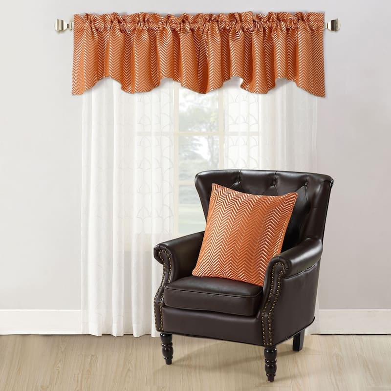 Hoorn Jacquard Valance and Pillow Sham 2-piece Set with Chevron Pattern - Burnt Orange