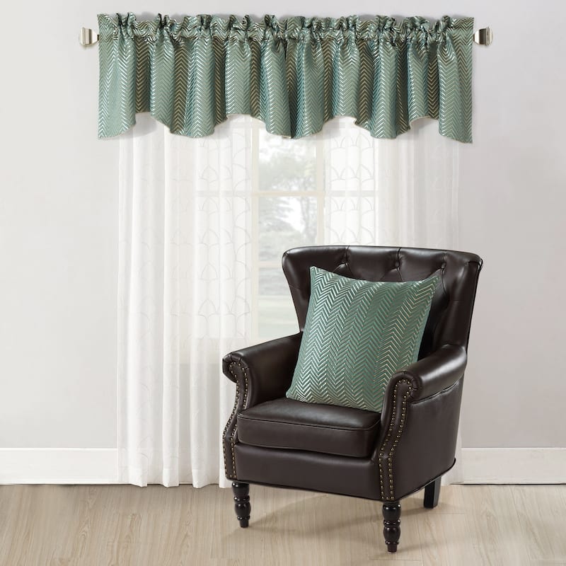 Hoorn Jacquard Valance and Pillow Sham 2-piece Set with Chevron Pattern - Deep Teal