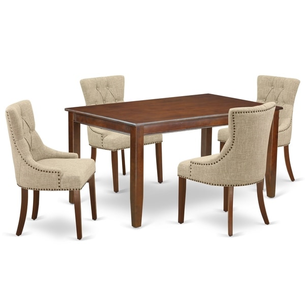 Rectangle Table and Parson Chairs in Light Fawn Linen Fabric (Number of Chairs and bench Option)