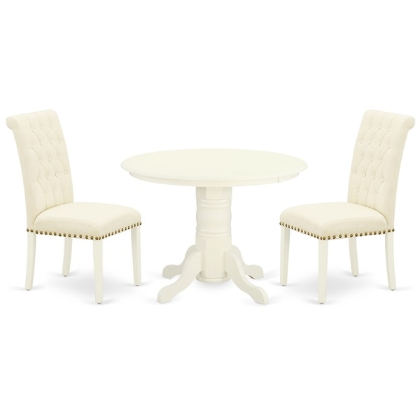 Round Small Table and Parson Chairs in Light Beige Linen Fabric (Number of Chairs Option)