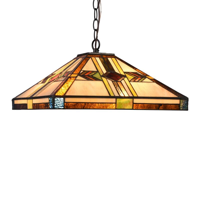 Gracewood Hollow Kamanda 2-light Blackened Bronze Hanging Pendant with Multicolored Stained Glass Pyramidal Shade