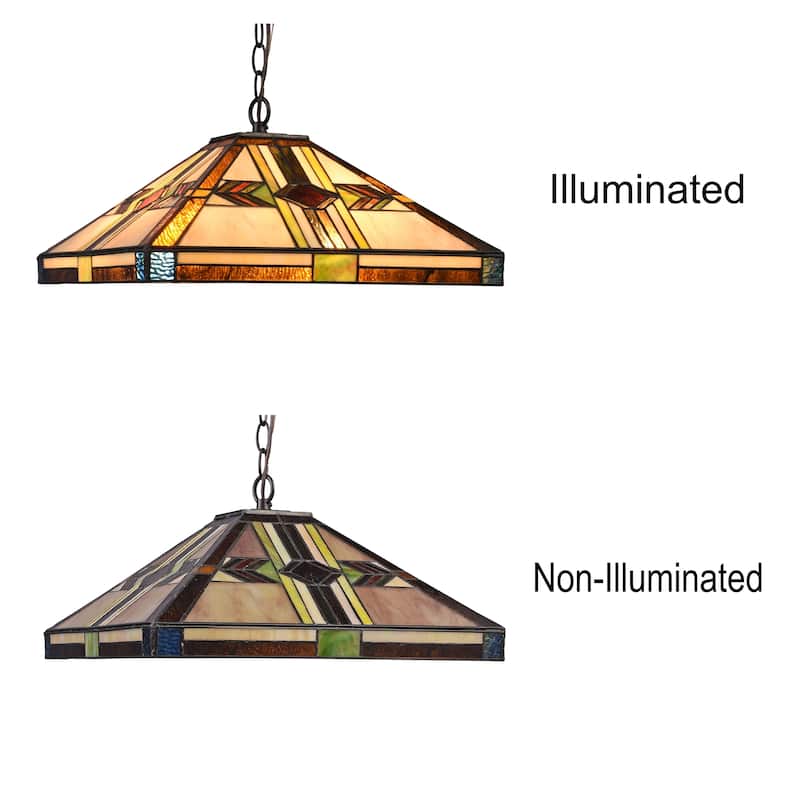 Gracewood Hollow Kamanda 2-light Blackened Bronze Hanging Pendant with Multicolored Stained Glass Pyramidal Shade