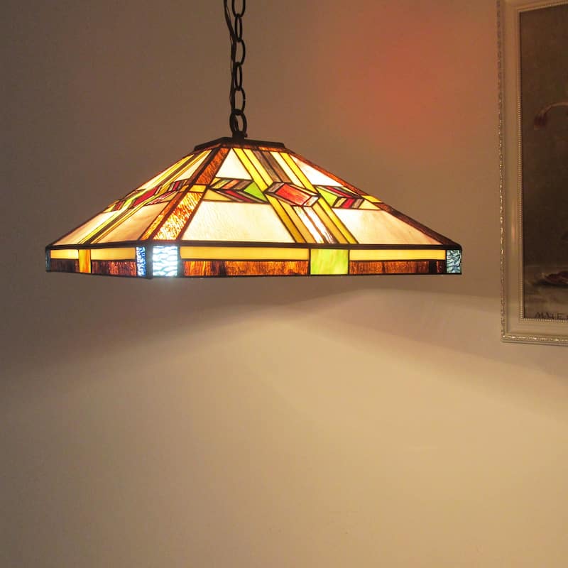 Gracewood Hollow Kamanda 2-light Blackened Bronze Hanging Pendant with Multicolored Stained Glass Pyramidal Shade