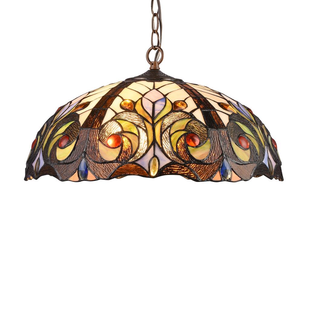 Gracewood Hollow Kabamba 2-light Dark Bronze Hanging Pendant with Multicolored Stained Glass Dome Shade