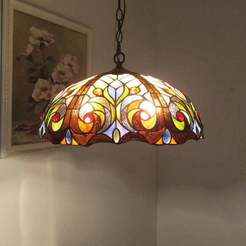 Gracewood Hollow Kabamba 2-light Dark Bronze Hanging Pendant with Multicolored Stained Glass Dome Shade