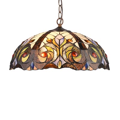 Gracewood Hollow Kabamba 2-light Dark Bronze Hanging Pendant with Multicolored Stained Glass Dome Shade