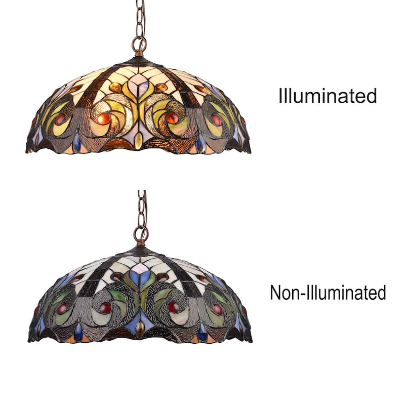Gracewood Hollow Kabamba 2-light Dark Bronze Hanging Pendant with Multicolored Stained Glass Dome Shade
