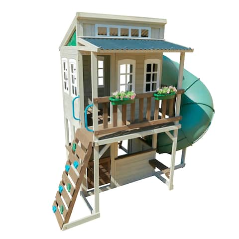 Cozy Escape Wood 2-decker Playhouse with Twisty Slide