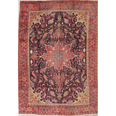Vintage Geometric Persian Area Rug Handmade Oriental Heriz Carpet - 7'9" x 11'2"