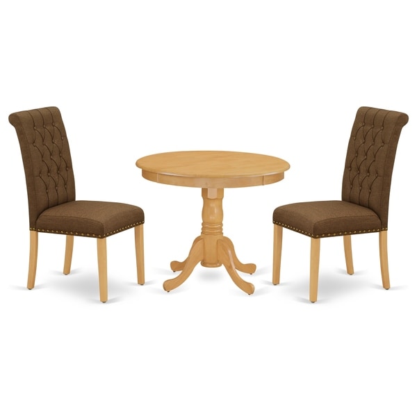 Round Small Table and Parson Chairs in Dark Coffee Linen Fabric (Number of Chairs Option)