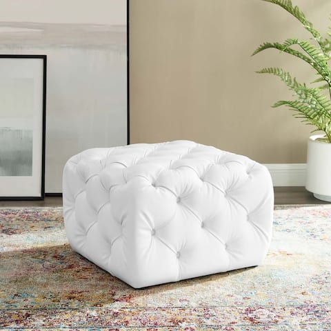 Anthem Tufted Button Square Faux Leather Ottoman