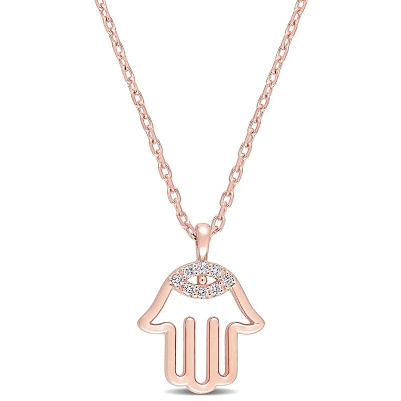 Miadora 14k Rose Gold Diamond Accent Evil Eye Hamsa Necklace