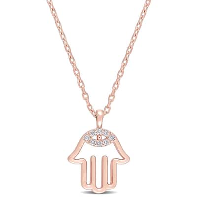 Miadora 14k Rose Gold Diamond Accent Evil Eye Hamsa Necklace